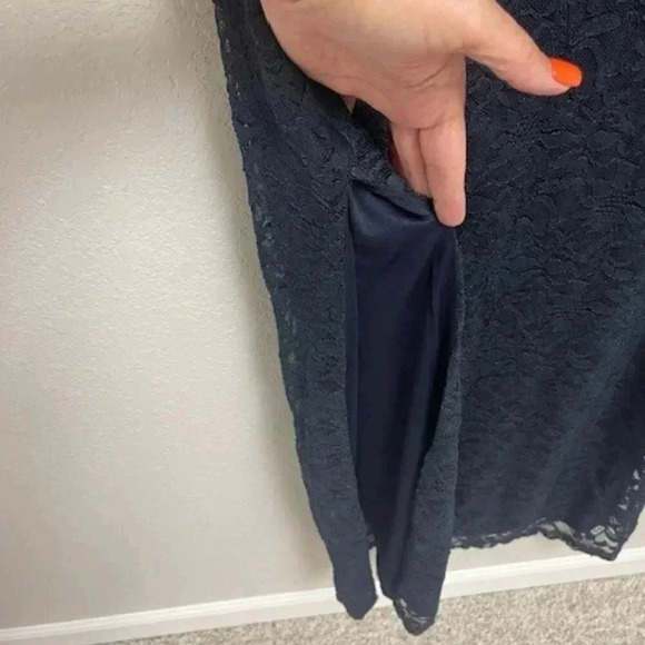 Blu Sage Navy Blue Lace Overlay Dress Size 14W Wedding Cocktail Party - Picture 3 of 11